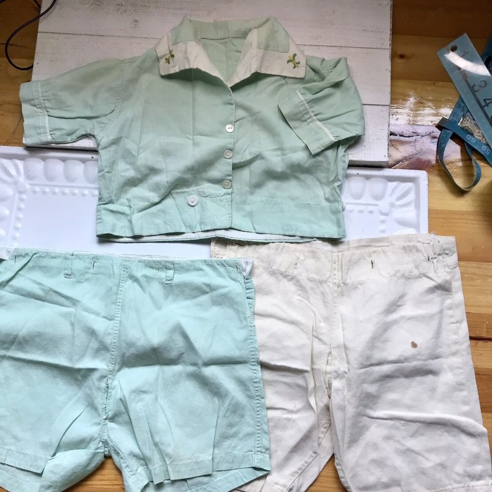 ANTQ 1930s Handmade Rare Toddler Shorts Set Green Boys Vtg Romper Lot Movie Prop